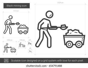 Black mining vector line icon isolated on white background. Black mining line icon for infographic, website or app. Scalable icon designed on a grid system.