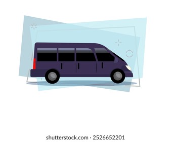 Black minivan illustration. Bus, auto, vehicle. Transport concept. Vector illustration can be used for topics like transportation, trip, logistics