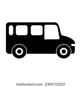 Black minivan minibus schoolbus bus car on white background. Off-road car. 8-seat car. Editable color. EPS vector file