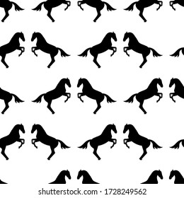 Black mirror horse silhouette seamless pattern vector