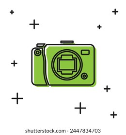 Black Mirrorless camera icon isolated on white background. Foto camera icon.  Vector Illustration