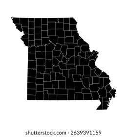 Black Missouri map with county divisions vector