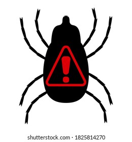 Black mite and red exclamation mark on white background, sign for design, vector illustration