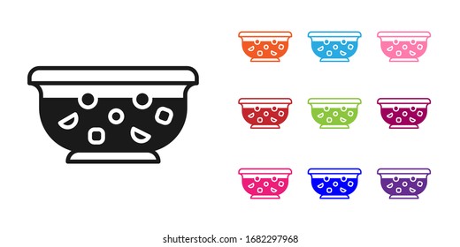 Black Mixed punch with fresh fruits in bowl icon isolated on white background. Set icons colorful. Vector Illustration