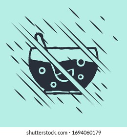 Black Mixed punch with fresh fruits in bowl icon isolated on green background. Glitch style. Vector Illustration