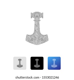 Black mjolnir icon isolated on white background. Hammer icon. Geometric cross logo design. Set icons colorful square buttons. Vector Illustration