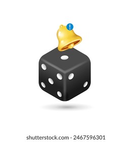 Black mobile application icon dice and notification bell. 3d style vector illustration