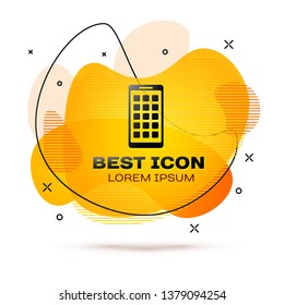 Black Mobile Apps icon isolated on white background. Smartphone with screen icons, applications. mobile phone showing screen. Fluid color banner. Vector Illustration