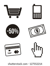 black mobile buying icons isolated. vector illustration