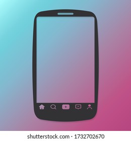 Black mobile device frame isolated on color gradient background. Vector illustration
