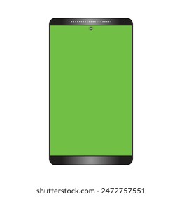 Black mobile with green screen display isolated on white background. Chroma key cellphone. Editable vector EPS available 