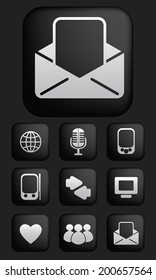 black mobile, mail, computer, community, communication, social network, icons, buttons set, vector