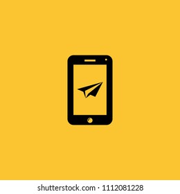 Black Mobile Mail Sent Icon on Yellow Background