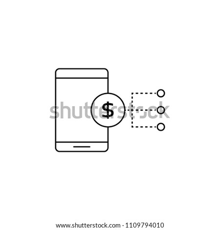 black mobile payment thin line icon. concept of nfc, telephone, ecommerce, balance, electronic gadget, dollar debit. flat outline style trend modern logo design vector illustration on white background