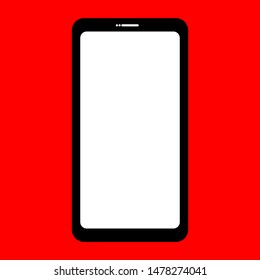 black mobile phone with blank white screen isolated on red background. vector illustrtion 