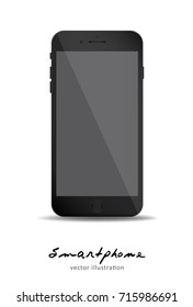 Black Mobile phone with empty gray screen to present your application, design. Vector illustration. for printing, web element, Game demo and application mockup.