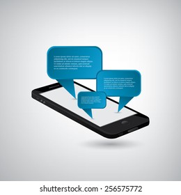 Black mobile phone graphics with blue  bubbles,eps10