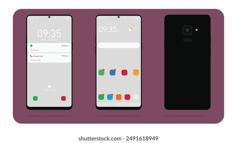 Black mobile phone mockup with missed calls and messages