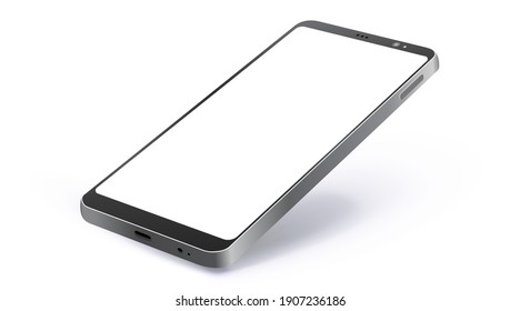 Black Mobile Phone Realistic Vector Mockup With Perspective View. Smartphone Screen Isolated on White Background.