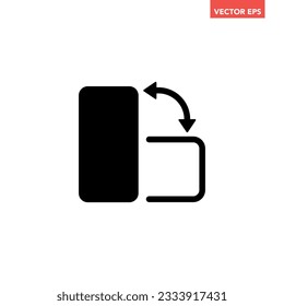 Icono de rotación de teléfono móvil negro, tecnología digital simple, rotación horizontal de diseño plano pictograma, vector infográfico para el logotipo de la aplicación botón web ui ux elementos de interfaz aislados en fondo blanco