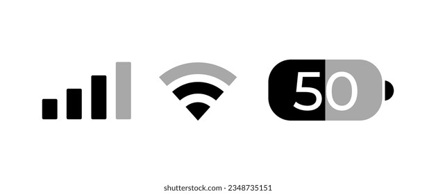 Schwarzes Handy-Signal, Wi-Fi, Batteriesymbol. Statusleiste Symbol modern, einfach, Vektorgrafik, Symbol für Website-Design, mobile App, ui. Vektorgrafik 