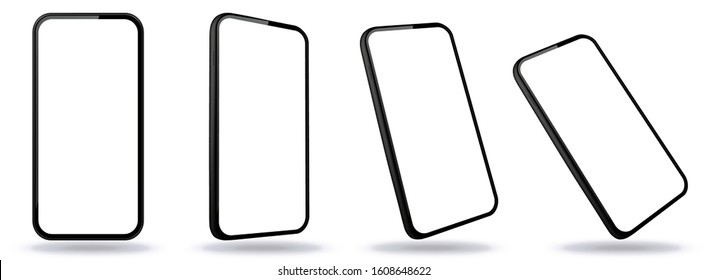 Black Mobile Phone Vector Mockup With Perspective Views  Smartphone Screens Isolated Transparent Background 