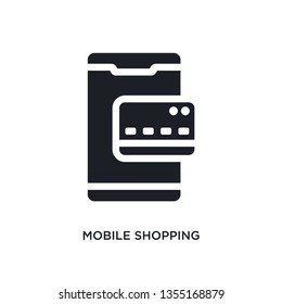 black mobile shopping isolated vector icon. simple element illustration from mobile app concept vector icons. mobile shopping editable logo symbol design on white background. can be use for web and