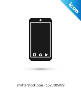 Black Mobile smart phone with app delivery tracking icon isolated on white background. Parcel tracking.  Vector Illustration