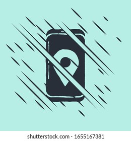 Black Mobile Smartphone mit App-Sendungsverfolgungssymbol einzeln auf grünem Hintergrund. Paketverfolgung. Glitzer Stil. Vektorillustration-Illustration