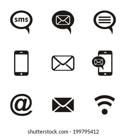 Black mobile sms and mail icons on white