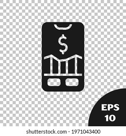 Black Mobile stock trading concept icon isolated on transparent background. Online trading, stock market analysis, business and investment.  Vector