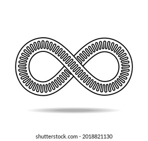Black mobius loop made of three lines, inner one undulating. The sign of infinity. Infinity symbol 8 eight