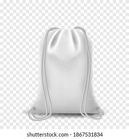 Black Mockup Backpack bag, drawstring isolated on white background. Blank template with bags, realistic vector mockup.