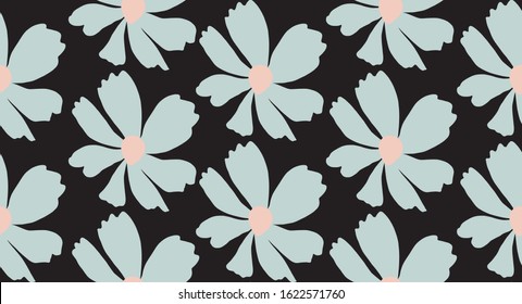 Black mod loose watercolor floral seamless vector pattern editable and separable