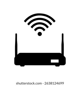 Black Modem with WiFi signal silhouette icon vector flat design on white background