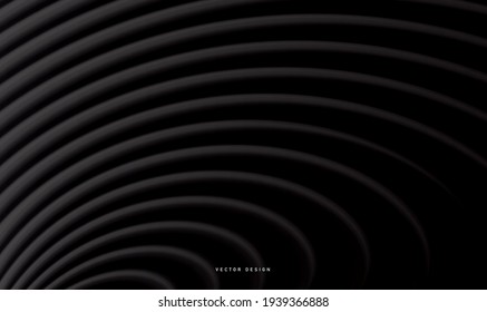 Negro moderm 3d fondo de pared de líneas circulares formando textura en el espacio oscuro, diseño de cubierta de presentación