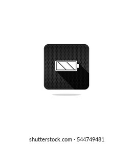 Black Modern Battery Icon with Pin Hole and Long Shadow. Isolated.