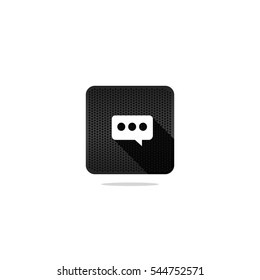 Black Modern Bubble Chat or Message Icon with Pin Hole and Long Shadow. Isolated.