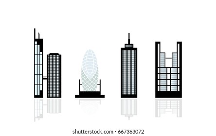 black modern buildings. different shapes. vector illustration
