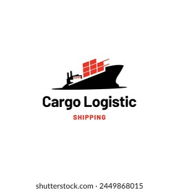 Black Modern Cargo Vessel Ship Design Logo Template