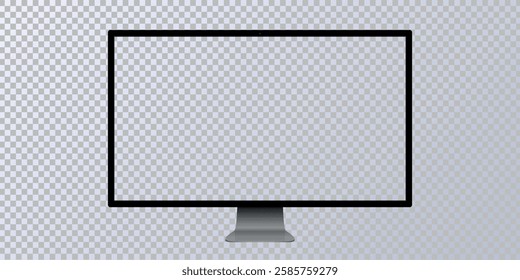 Black Modern Computer Monitor Vector Illustration with White Screen.