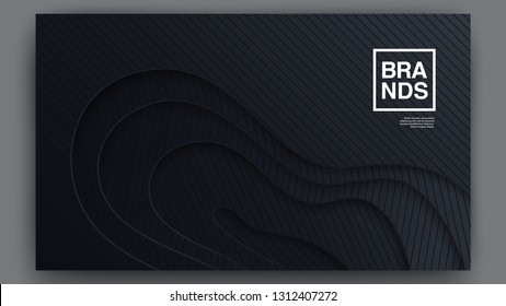 Black Modern Covers Template Design. 3D Wavy and Striped Background. Abstract Topography Concept and Paper Cut Shapes for Presentation, Magazines, Flyers, Posters and Business Cards. Vector EPS 10