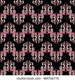 Black modern elegant floral  vector seamless pattern background wallpaper illustration with vintage stylish decorative baroque damask pink flowers and  ornaments with shadow and highlight 