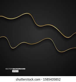 Black Modern Fluid Background Composition with Dark Gradients and Gold Metal Wavy Line with Shadow