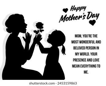 Black Modern greeting card Happy Mother Day, white background, English calligraphy fronts use, black with vector shadow illustration eps 10 