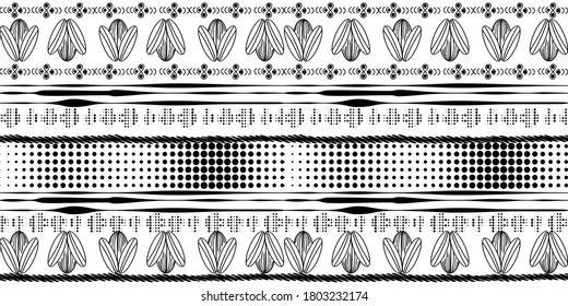 Línea dibujada a mano negra y moderna sobre fondo blanco, patrón sin fisuras. Diseño sencillo para tejidos y textiles, papel pintado, embalaje.