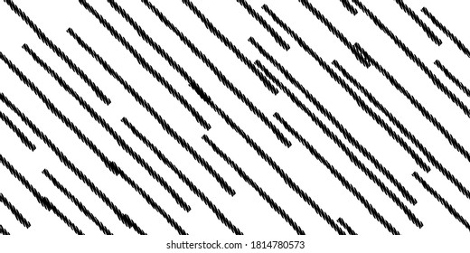 Línea dibujada a mano negra y moderna sobre fondo blanco, patrón sin fisuras. Diseño sencillo para tejidos y textiles, papel pintado, embalaje.