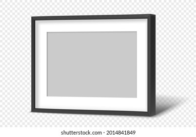 Black modern horizontal photo frame on transparent background