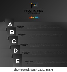 black Modern infographic Vector design template of 5 options, steps,on the grey background. Eps 10 vector file.