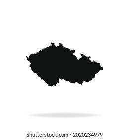 Black Modern Map of Czech Republic with shadow isolated on White Background, Vector Illustration EPS 10